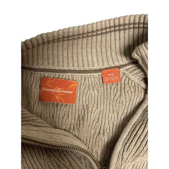 Tommy Bahama Beige Cable Knit Half-Zip Pullover Sweater M - Picture 3 of 6